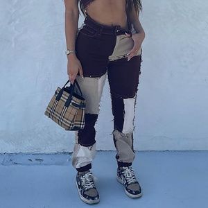 Fashion Nova Brown & Beige Patchwork Cargo Pants – Edgy & Trendy